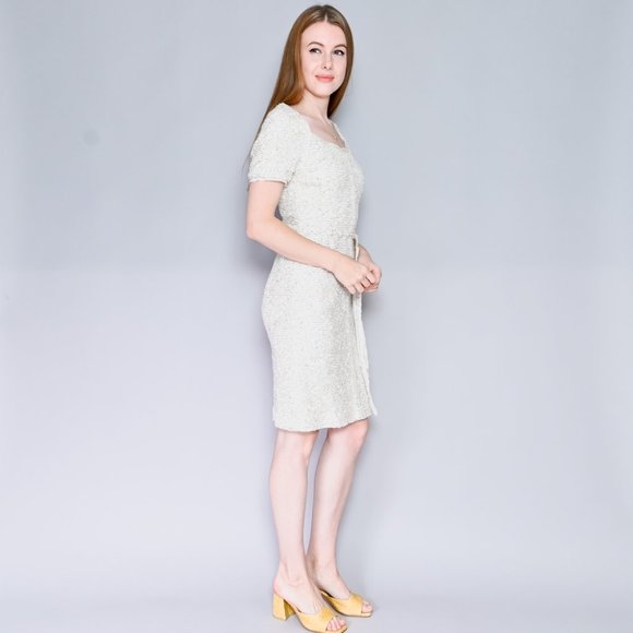 248. MONIQUE LHUILLIER Collection Ivory Tweed Dress NWT 6 - Picture 4 of 8